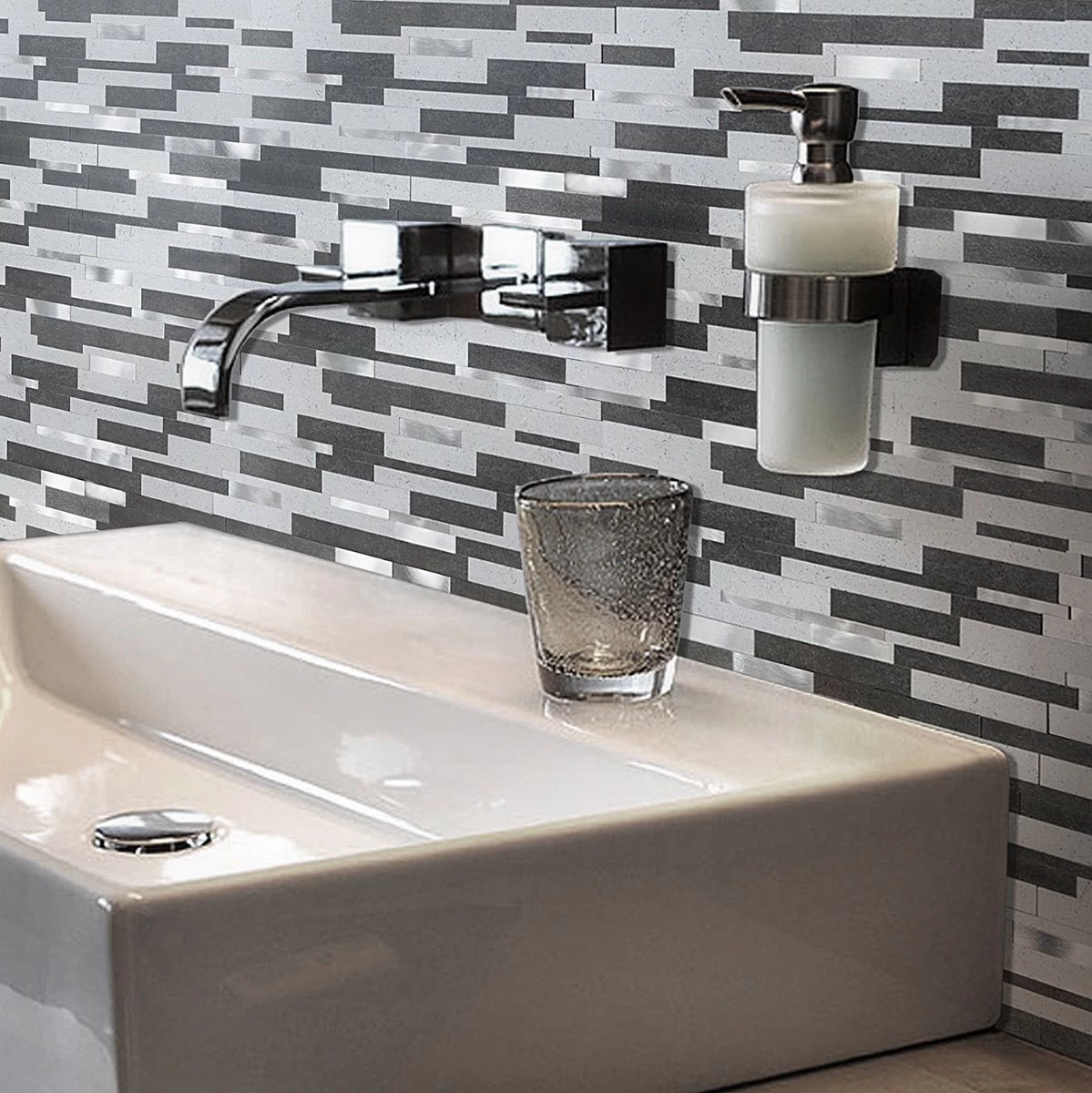 Bond Tile Easy Luxe Metalway Gray 11.81 In. X 11.81 In. SPC Peel And Stick Tile (0.96 Sq. Ft. / Sheet) - Image 4