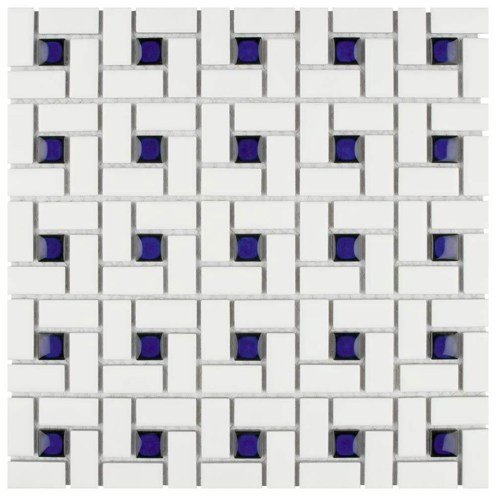 Merola Tile Spiral Blue And White 12-1/2 In. X 12-1/2 In. X 6 Mm Porcelain Mosaic Tile (11.07 Sq. Ft. / Case)
