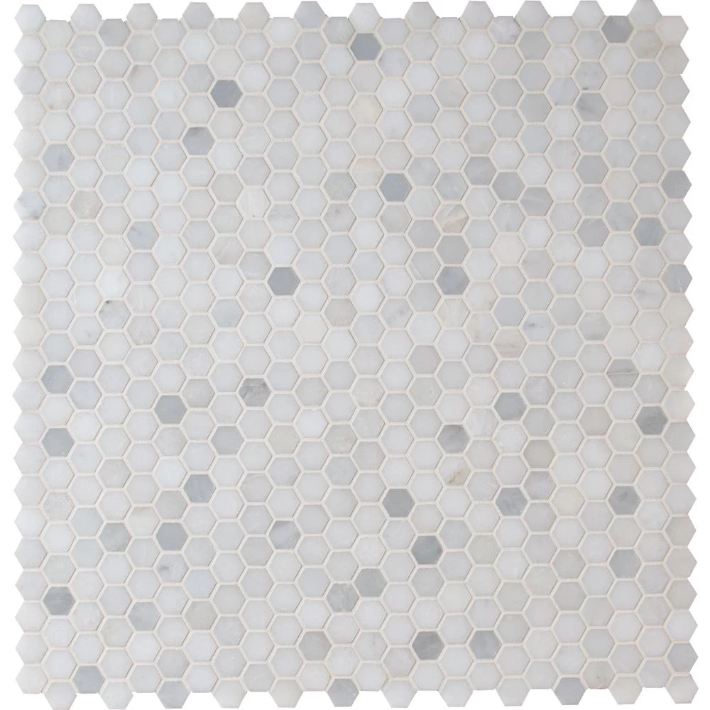 MSI Greecian White Mini Hexagon 12 In. X 12 In. X 10mm Polished Marble Mesh-Mounted Mosaic Tile (10 Sq. Ft. / Case)