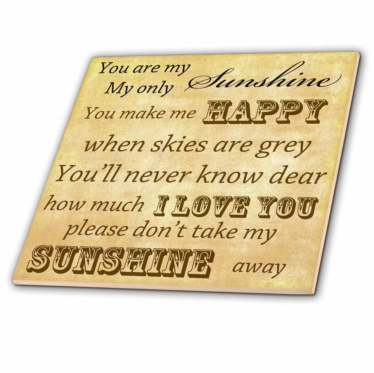 3dRose Vintage Songs You Are My Sunshine- Love Songs - Ceramic Tile, 8-inch