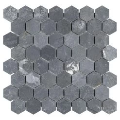 Merola Tile Crag Hexagon Black 11-1/8 In. X 11-1/8 In. X 8 Mm Slate Mosaic Tile