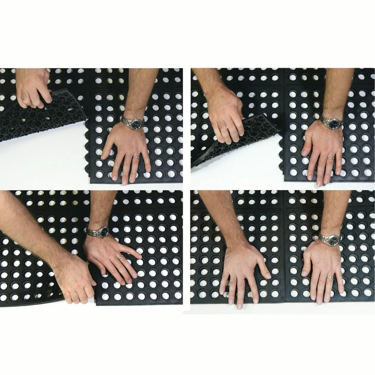 Rubber-Cal "Dura-Chef Interlock" Anti-Fatigue Mats - 5/8 In X 3 Ft X 3 Ft - Black Rubber Matting - Image 4