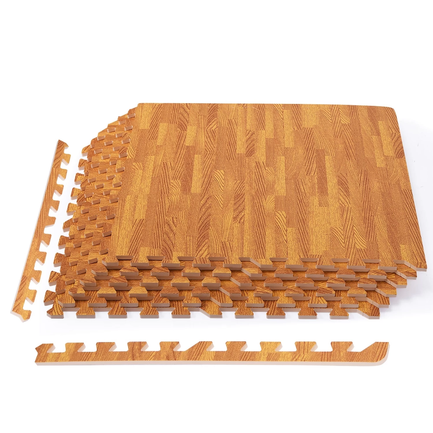 Costway 12PC Wood Grain Interlocking Floor Mats 3/8 Inch Printed Foam Tiles 24 X 24 Inch