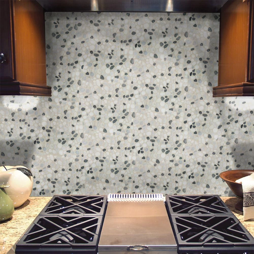 Jeffrey Court Carrara River Rocks 11.625 In. X 11.625 In. X 10.5 Mm Marble Mosaic Floor And Wall Tile - Image 2