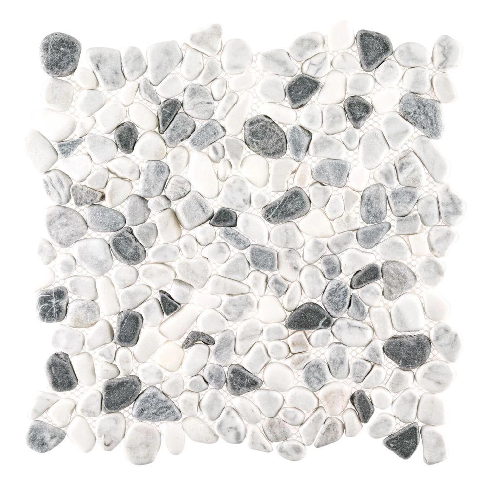 Jeffrey Court Carrara River Rocks 11.625 In. X 11.625 In. X 10.5 Mm Marble Mosaic Floor And Wall Tile - Image 3
