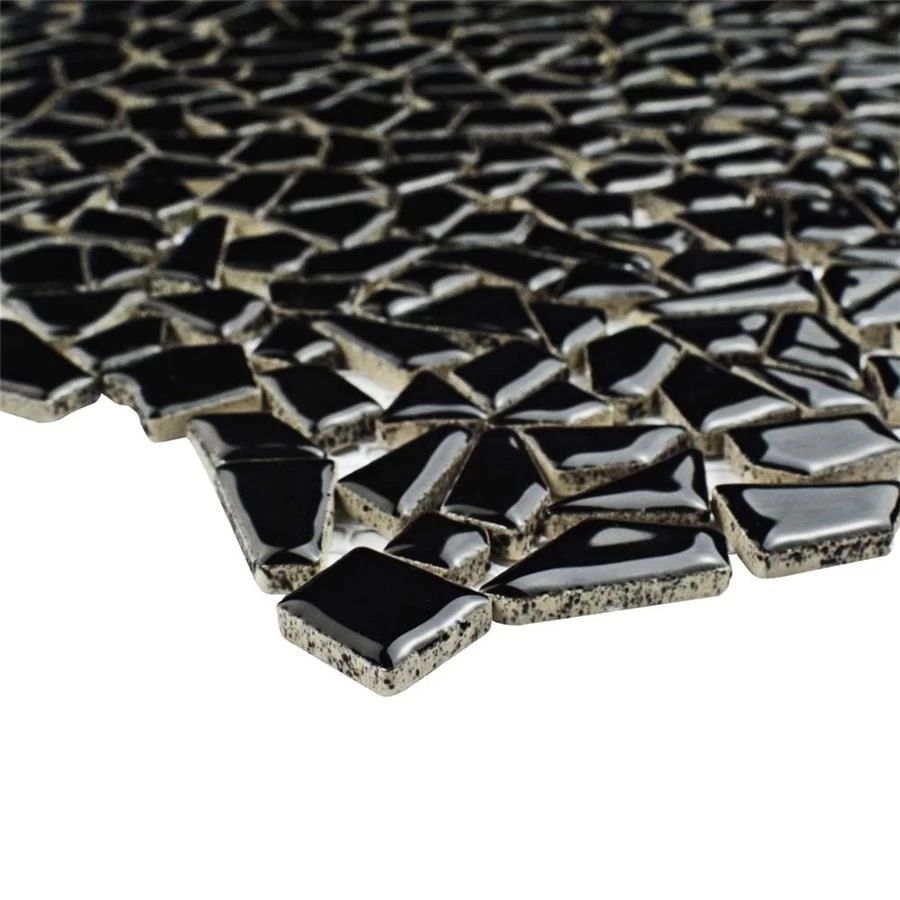 SomerTile 11.25" X 11.25" Dizzy Glossy Black Ceramic Mosaic Floor And Wall Tile (10 Tiles/ 8.98 Sqft.) - Image 4