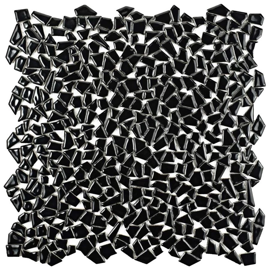 SomerTile 11.25" X 11.25" Dizzy Glossy Black Ceramic Mosaic Floor And Wall Tile (10 Tiles/ 8.98 Sqft.)
