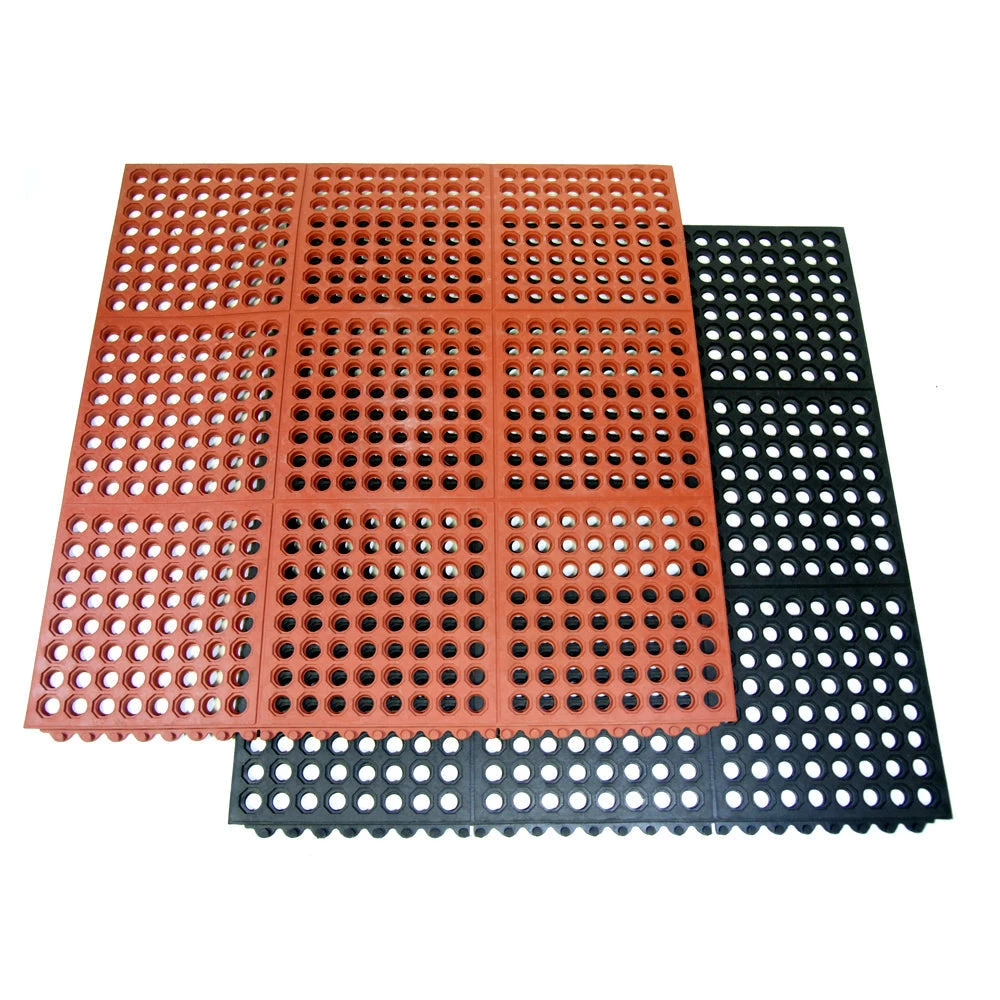 Rubber-Cal "Dura-Chef Interlock" Anti-Fatigue Mats - 5/8 In X 3 Ft X 3 Ft - Black Rubber Matting