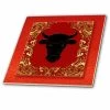 3dRose Chinese Zodiac Year Of The Ox Chinese New Year Red, Gold And Black - Ceramic Tile, 8-inch