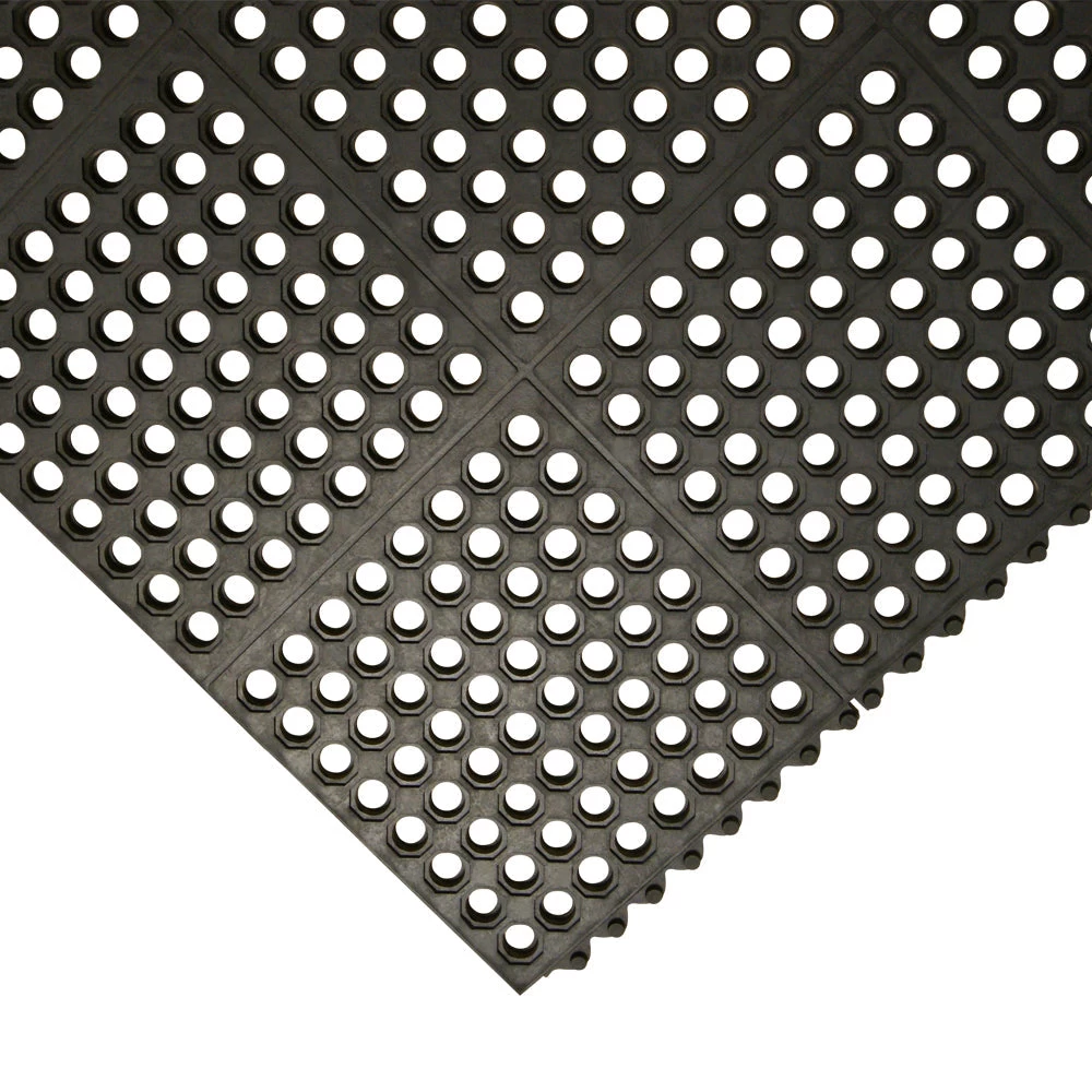 Rubber-Cal "Dura-Chef Interlock" Anti-Fatigue Mats - 5/8 In X 3 Ft X 3 Ft - Black Rubber Matting - Image 2