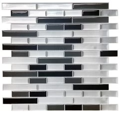 Crystiles Black, Deep Grey And Brushed Silver 12 In. X 12 In. Peel And Stick Vinyl Wall Tile Backsplash, "Pro" Series Thicker Version (4-Pack)