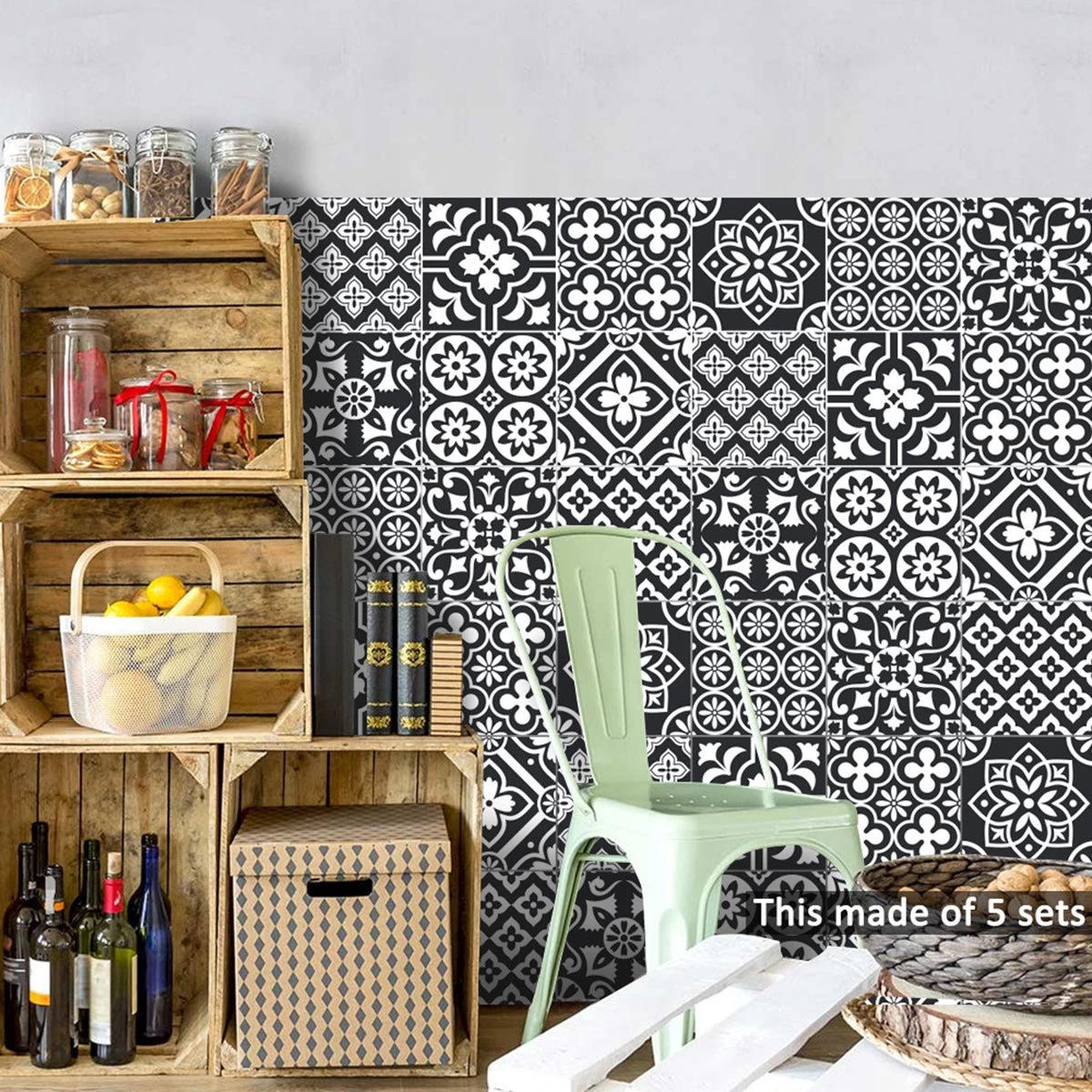 Goory 10 Pcs Moroccan Style Tile Sticker Backsplash Peel & Stick Kitchen Tile Decal, 8x8 Inches. - Image 5
