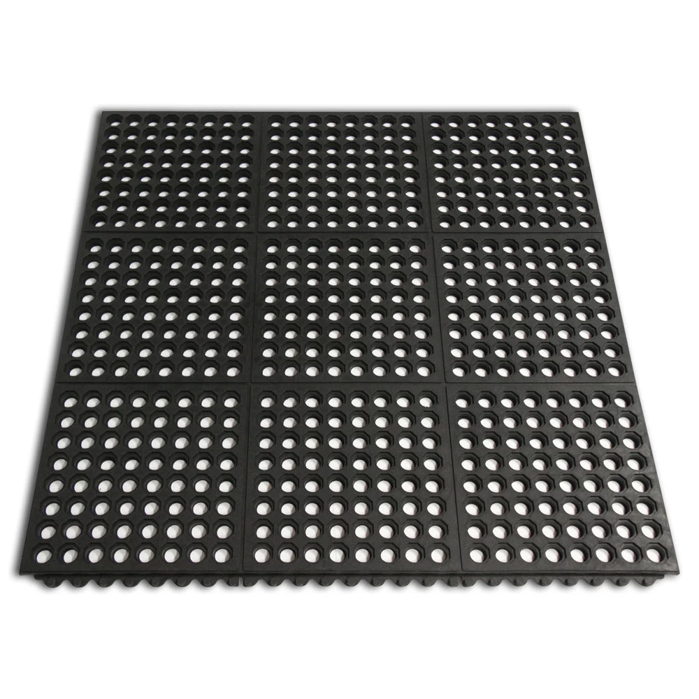Rubber-Cal "Dura-Chef Interlock" Anti-Fatigue Mats - 5/8 In X 3 Ft X 3 Ft - Black Rubber Matting - Image 3