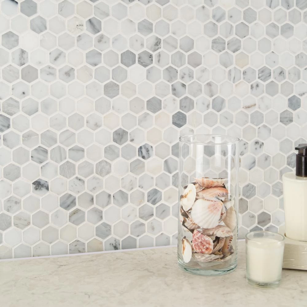 MSI Greecian White Mini Hexagon 12 In. X 12 In. X 10mm Polished Marble Mesh-Mounted Mosaic Tile (10 Sq. Ft. / Case) - Image 7