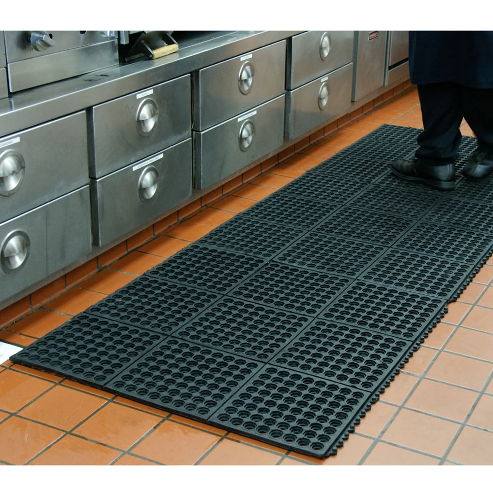 Rubber-Cal "Dura-Chef Interlock" Anti-Fatigue Mats - 5/8 In X 3 Ft X 3 Ft - Black Rubber Matting - Image 5