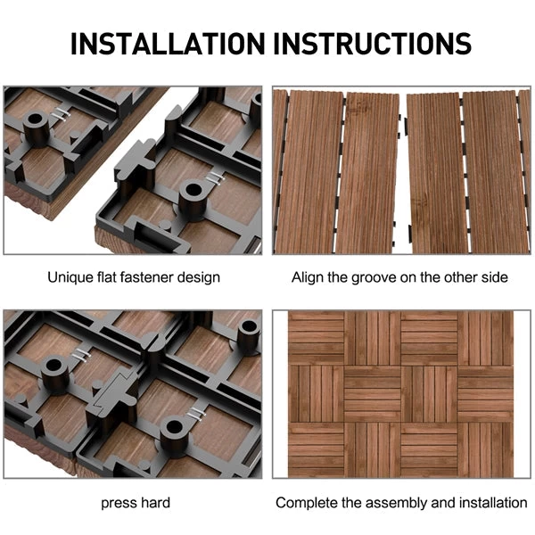 Yaheetech 12x 12''Patio Pavers Decking Flooring Deck Tiles Interlocking Wood Patio Tiles Pack Of 11 Tiles For Patio Garden Deck Poolside Indoor And Outdoor,Indoor And Outdoor - Image 5