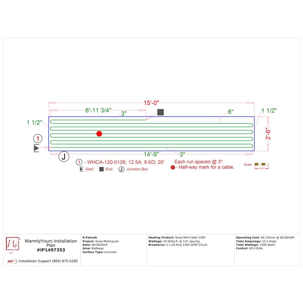 WarmlyYours 126 Ft. Snow Melting Cable Kit System With Wi-Fi Control (Covers 31.2 Sq. Ft) - Image 5