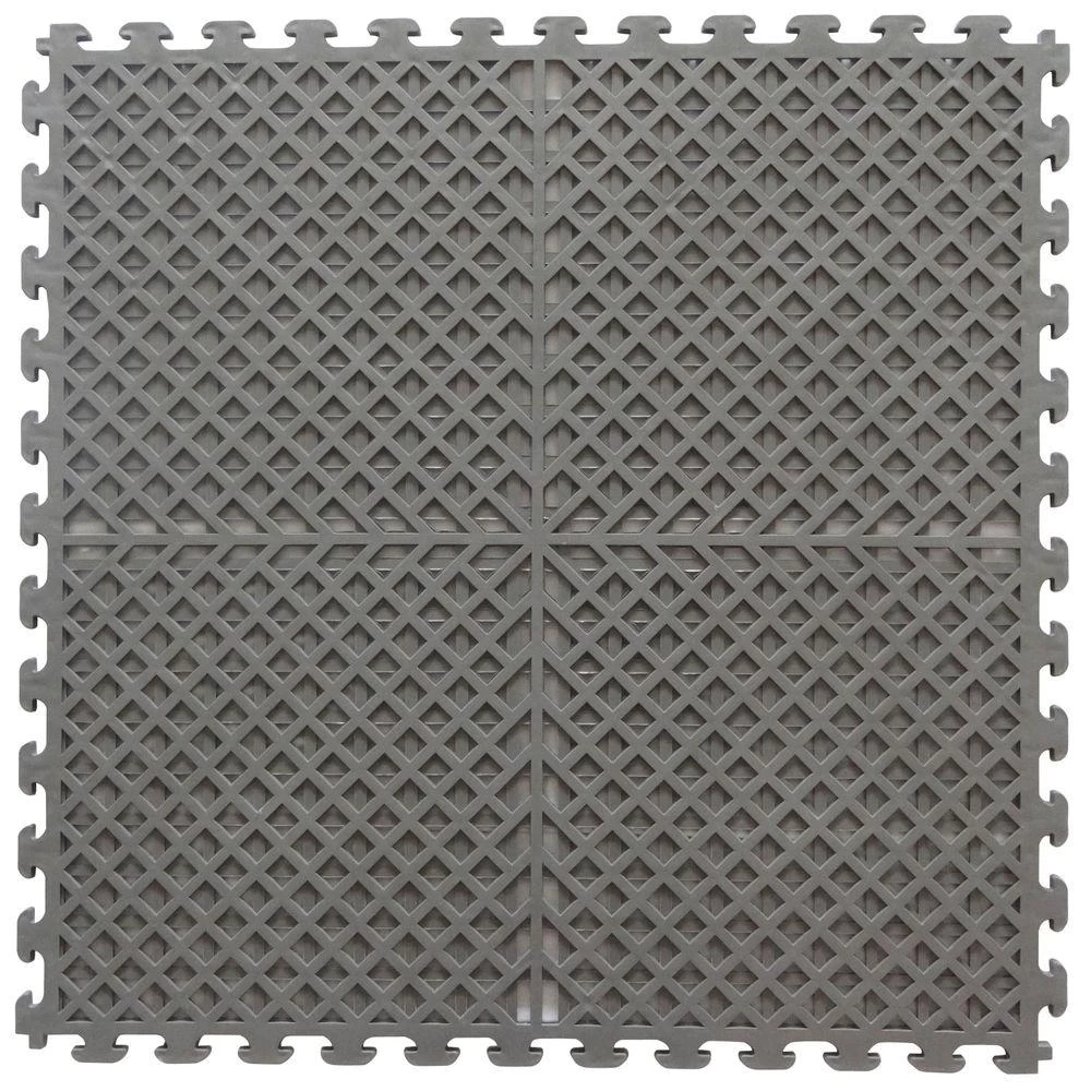 Norsk Multi-Purpose 18.3 In. X 18.3 In. Dove Gray Commercial PVC Garage Flooring Tile With Vented Drain Pattern (6-Pieces)