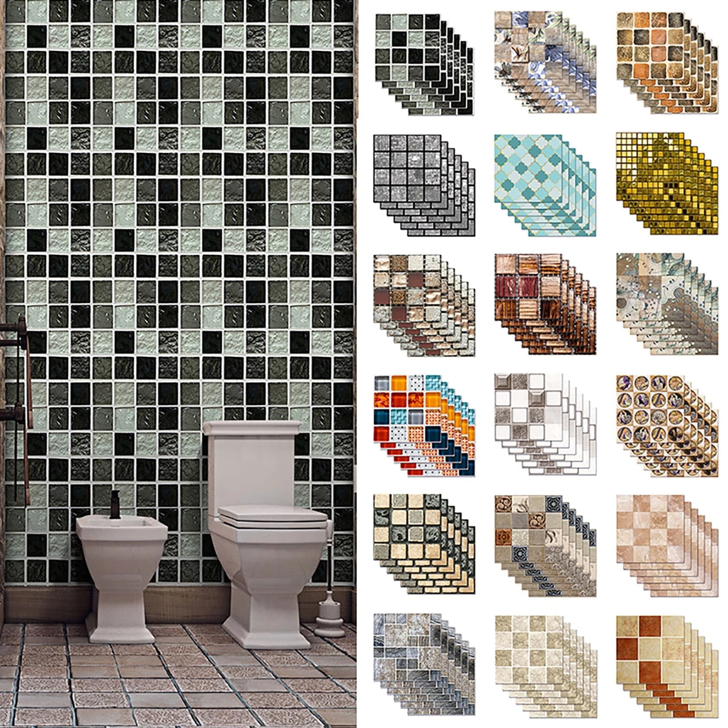6-60pcs Peel And Stick Tile Backsplash Self-Adhesive Decorative Waist Line Mosaic Tiles For Kitchen And Bathroom