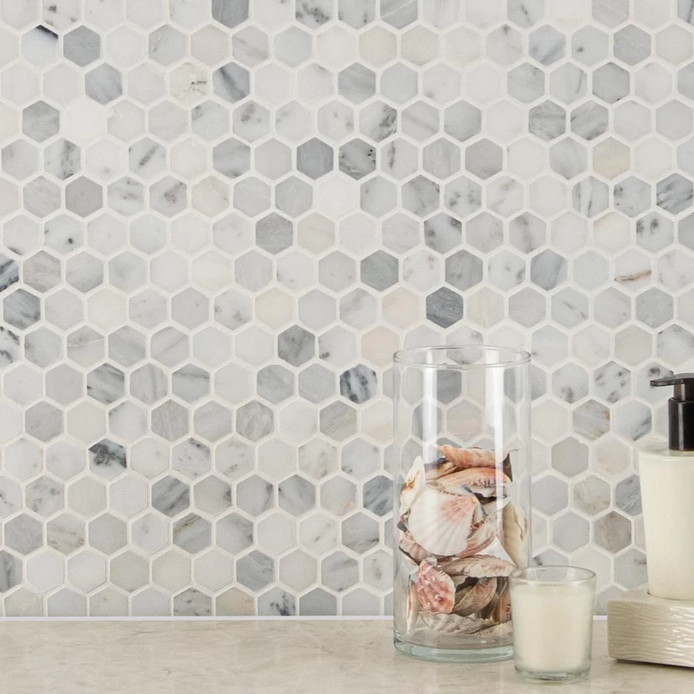 MSI Greecian White Mini Hexagon 12 In. X 12 In. X 10mm Polished Marble Mesh-Mounted Mosaic Tile (10 Sq. Ft. / Case) - Image 6