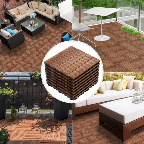 Yaheetech 12x 12''Patio Pavers Decking Flooring Deck Tiles Interlocking Wood Patio Tiles Pack Of 11 Tiles For Patio Garden Deck Poolside Indoor And Outdoor,Indoor And Outdoor - Image 4