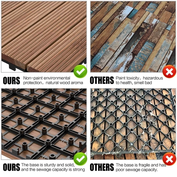 Yaheetech 12x 12''Patio Pavers Decking Flooring Deck Tiles Interlocking Wood Patio Tiles Pack Of 11 Tiles For Patio Garden Deck Poolside Indoor And Outdoor,Indoor And Outdoor - Image 6