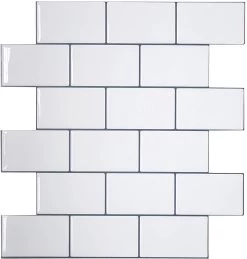 Crystiles 12"x12" Subway White Vinyl Peel And Stick Backsplash Tile, Pro Series Thicker Version, 4-Sheet Pack