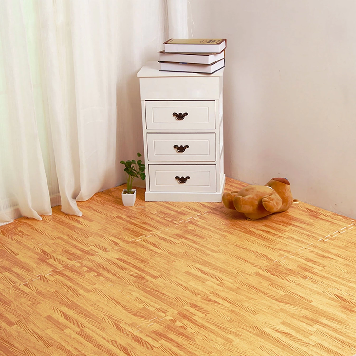 Costway 12PC Wood Grain Interlocking Floor Mats 3/8 Inch Printed Foam Tiles 24 X 24 Inch - Image 8