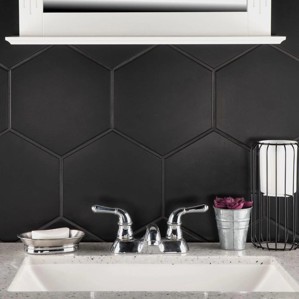 Merola Tile Textile Hex Black 8-5/8 In. X 9-7/8 In. Porcelain Floor And Wall Tile (11.56 Sq. Ft. / Case) - Image 2