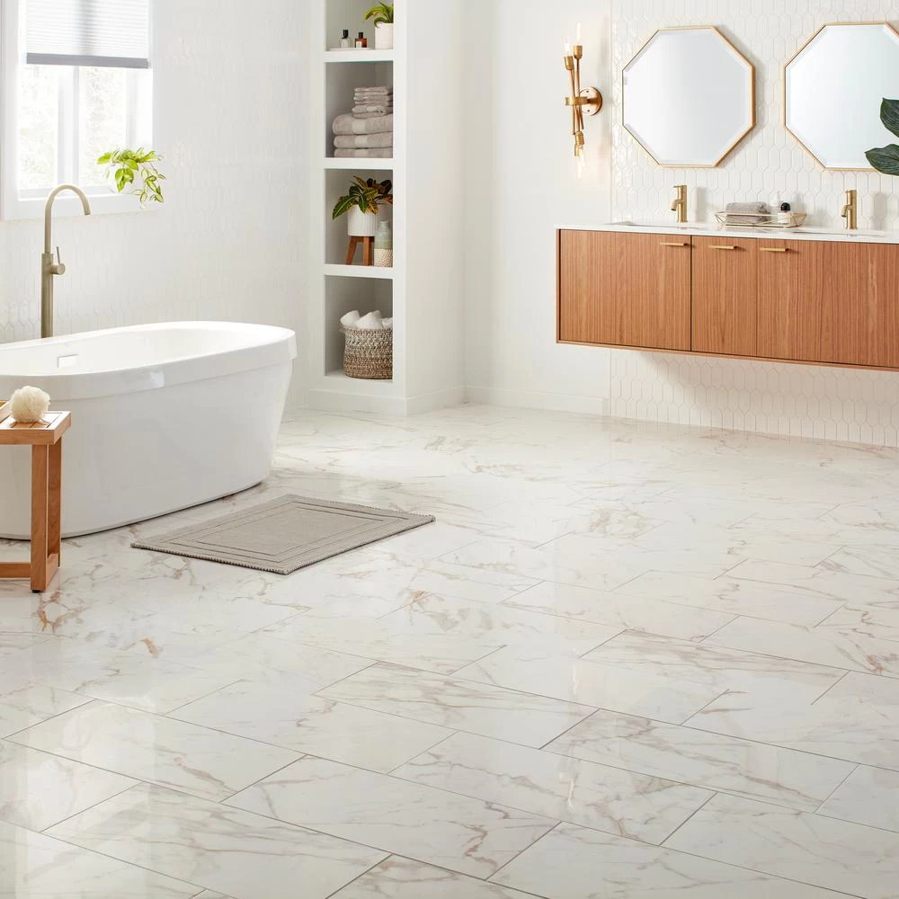 Daltile QuicTile 12 In. X 24 In. Calacatta Marble Polished Porcelain Locking Floor Tile (9.6 Sq. Ft. / Case) - Image 2