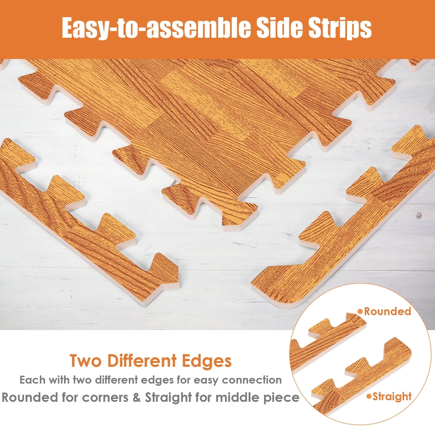 Costway 12PC Wood Grain Interlocking Floor Mats 3/8 Inch Printed Foam Tiles 24 X 24 Inch - Image 4