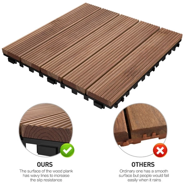 Yaheetech 12x 12''Patio Pavers Decking Flooring Deck Tiles Interlocking Wood Patio Tiles Pack Of 11 Tiles For Patio Garden Deck Poolside Indoor And Outdoor,Indoor And Outdoor - Image 7
