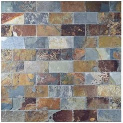 Merola Tile Crag Subway Sunset 11-3/4 In. X 11-3/4 In. X 10 Mm Slate Mosaic Tile