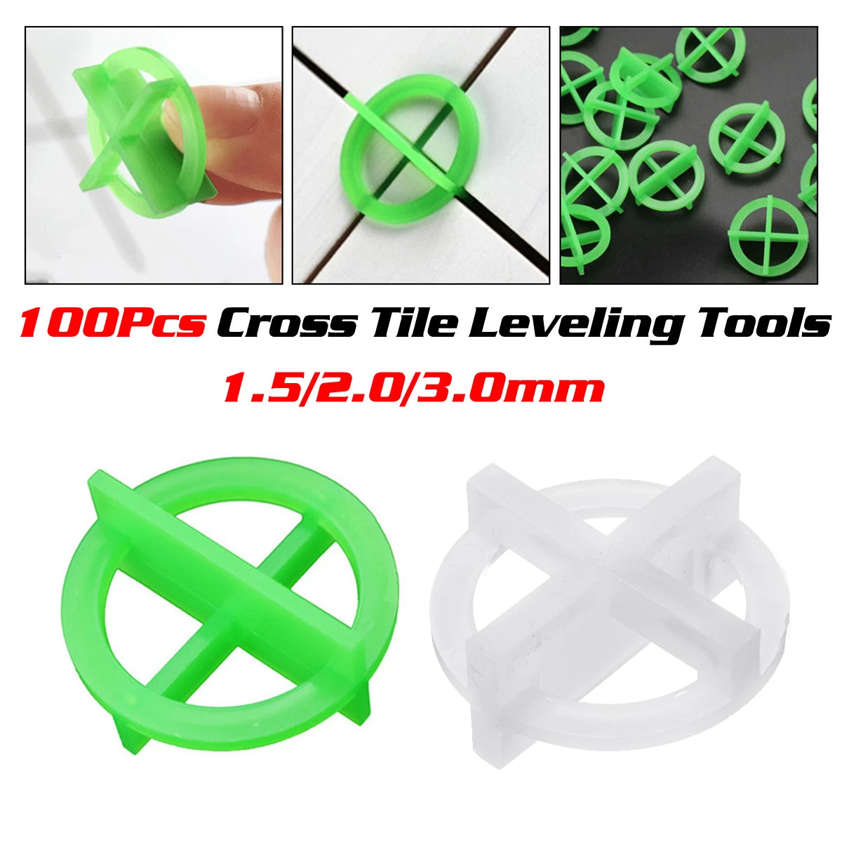 100- 400Pcs 1.5/2/3mm Plastic Clips Cross Tile Leveling, Tile Spacers Leveler Ceramic Wall Floor Leveling System Tool