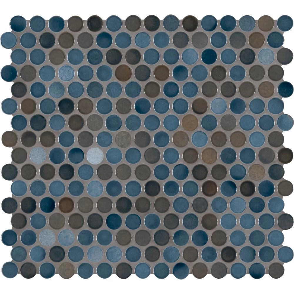 MSI Penny Round Azul 11.3 In. X 12.2 In. X 6mm Glossy Porcelain Mesh-Mounted Mosaic Tile (14.4 Sq. Ft. / Case)