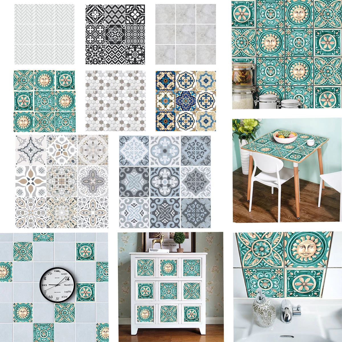 Goory 10 Pcs Moroccan Style Tile Sticker Backsplash Peel & Stick Kitchen Tile Decal, 8x8 Inches.