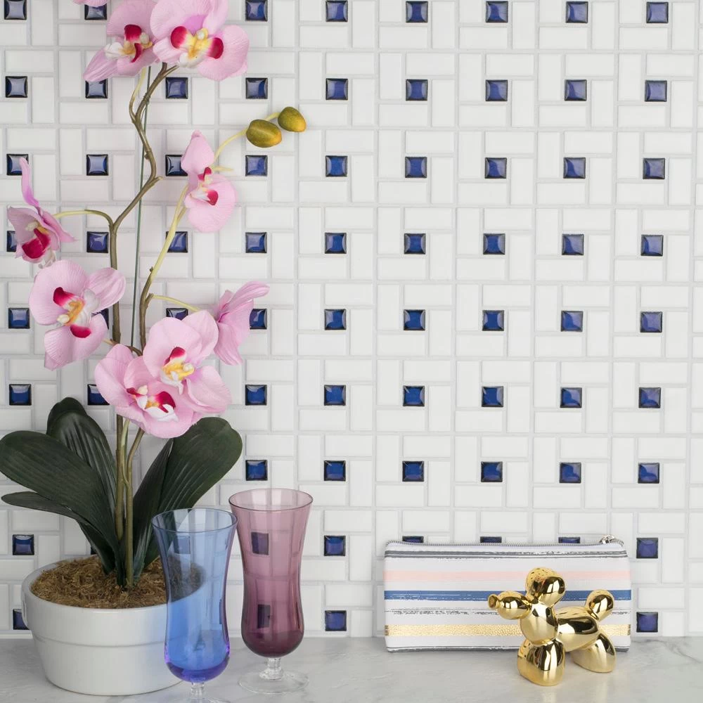 Merola Tile Spiral Blue And White 12-1/2 In. X 12-1/2 In. X 6 Mm Porcelain Mosaic Tile (11.07 Sq. Ft. / Case) - Image 2