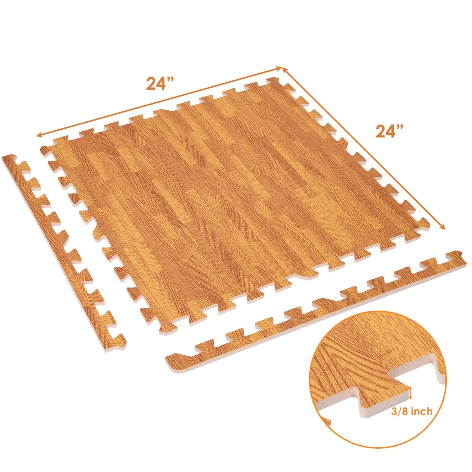 Costway 12PC Wood Grain Interlocking Floor Mats 3/8 Inch Printed Foam Tiles 24 X 24 Inch - Image 2