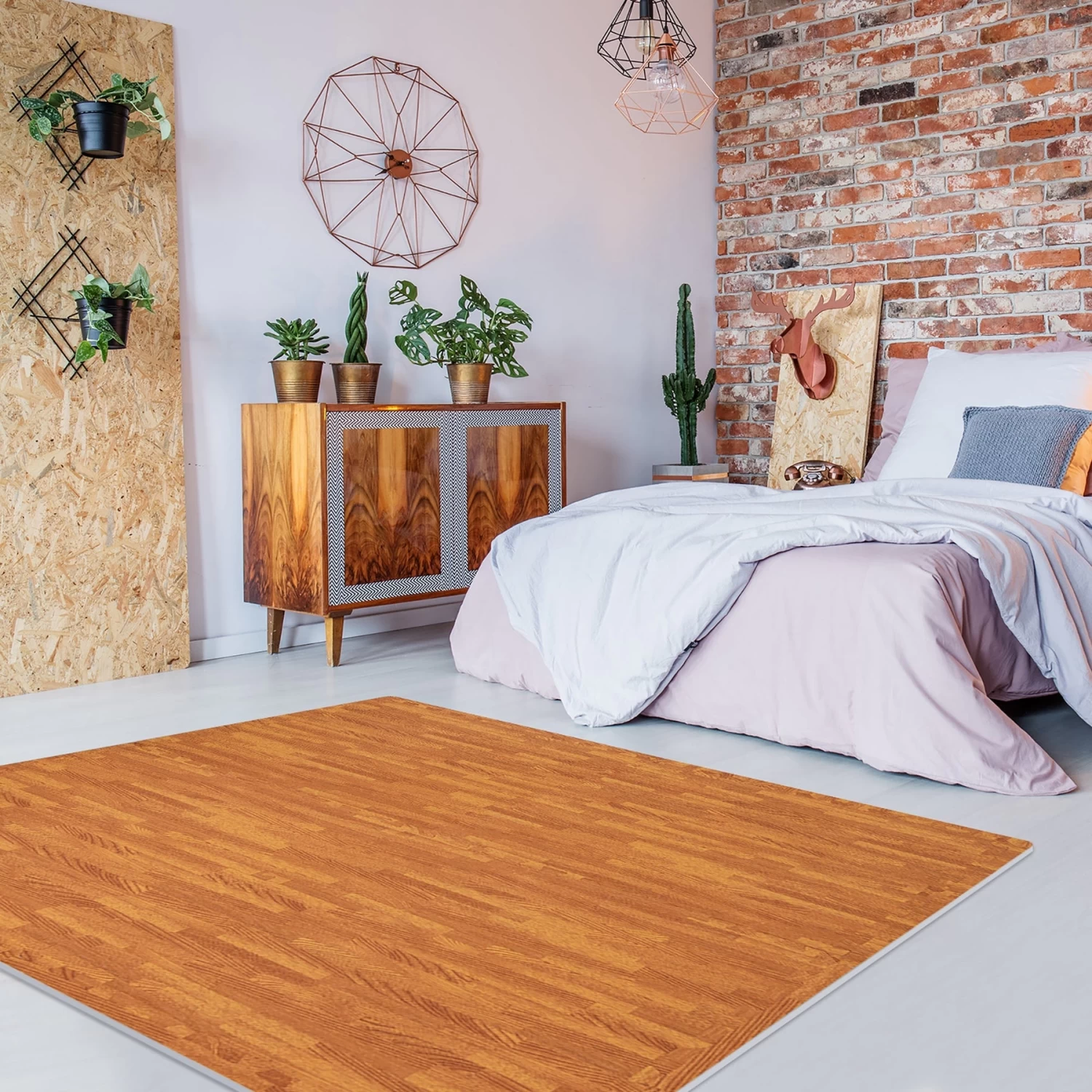 Costway 12PC Wood Grain Interlocking Floor Mats 3/8 Inch Printed Foam Tiles 24 X 24 Inch - Image 10